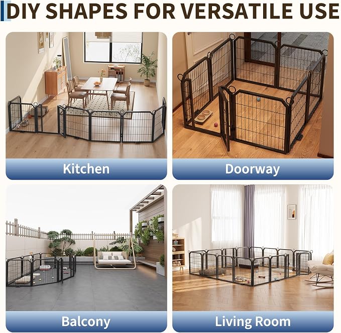 Small Dog Playpen Indoor 24 Inch 8 Panels Pet Pen with Door & Stakes Portable Exercise Puppy Playpens Metal Dogs Fence Outdoor for Yard RV Camping Training Trips Foldable Expandable