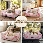 Mora Pets Reversible Pet Beds for Small Dogs Large Cat Bed Washable - Cool & Warm 2-in-1 Anti Anxiety Dog Bed for Summer, Rectangle Puppy Bed with Cute Pink Bow (25''x21''x7'')
