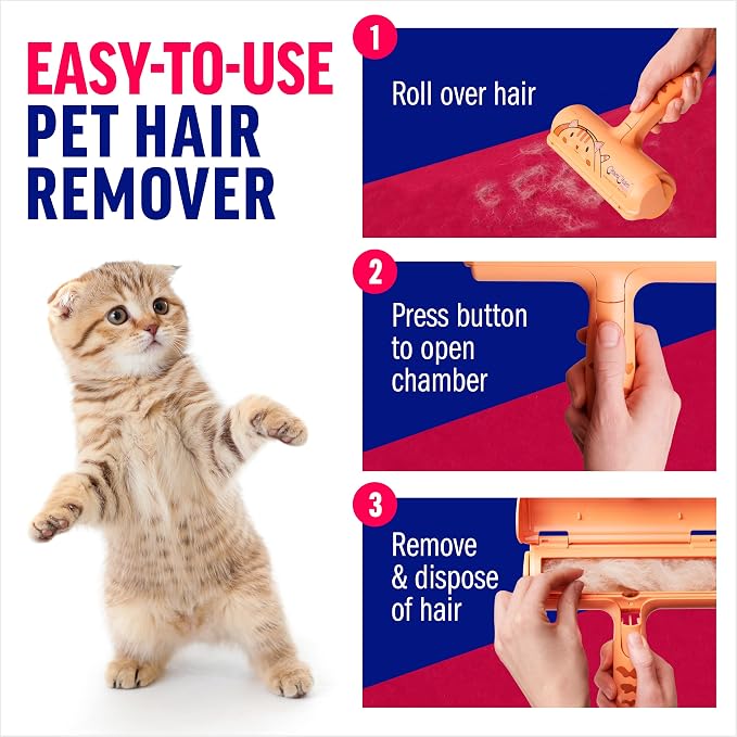 ChomChom Roller Pet Hair Remover – Original Size Reusable Lint Roller for Cat & Dog Hair on Furniture, Couch, Carpet, Car, Rugs & Bedding – Portable, Eco-Friendly (Cat)