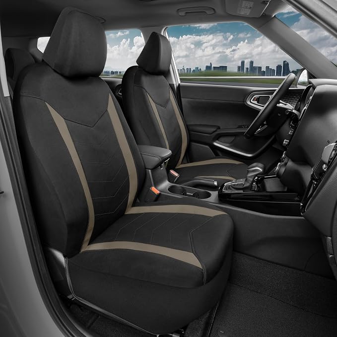 Motor Trend Neoprene Waterproof Seat Covers for Cars, Trucks, & SUV – Black & Beige Automotive Interior Protectors - Rear Split Bench Protector for Kids Dogs & Pets – Forros para Asientos de Carro