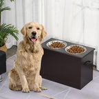 PawHut Raised Pet Feeding Storage Station for Large Dogs, Coffee | with2 Stainless Steel Bowls Base for Other Large Pets