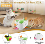 3-in-1 Automatic Interactive Cat Toy, Flying Bird, Mole & Feather | Rotating feather, 3 play modes, cheese-shaped non-slip base, USB-C rechargeable 1200mAh battery, 8-minute auto shutoff