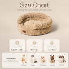 FUKUMARU Round Cat Bed, Plush Washable Calming Dog Bed with Low Entry | Raised Bolster Small Dog Bed, Soft Cozy Donut Cat Bed for Indoor Cats, Faux Rabbit Fur & Anti-Slip Bottom, 20 Inch, Camel