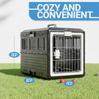 Pet Carrier with Pad, 26.4" Lx15.3 Wx18.8 H - Collapsible Travel Kit for Medium Cats & Dogs, Hard Plastic Wall Kennel for Indoor/Outdoor Use