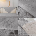 Cotton Quilted Dog Couch Cover for Sofa Farmhouse Rustic Embroidery Sectional Couch Cover Soft Anti-Slip Sofa Slipcover Furniture Protector for Kids, Pets (Grey,36"x94")