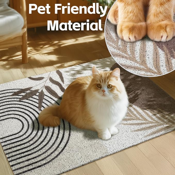 Cat Litter Mat Litter Trapping Mat, 33"x22" Waterproof Urine Proof Litter Box Mat Catcher Mat Non-Slip Washable for Kitty Kitten, Brown