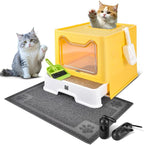 Covered Cat Litter Box, Extra Large Drawer Design with Dual Entry, Yellow | 13L litter capacity, adjustable door, leakproof structure, cleaning accessories, complimentary cat litter mat