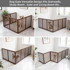 Dog Gate Indoor, Freestanding Dog Fence for The House, Doorways, Hallways,or Stairs,Pet Gate Foldable Wooden,Expandable 32" Height 6 Panels,Brown