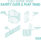 Regalo Safety 51.5"-144" Metal 2-in-1 Super Wide Baby Gate & Play Yard | Adjustable Playpen, For Doorways & Open Spaces, For Babies, Toddlers & Pets, White, Tested & Trusted for 30 Years
