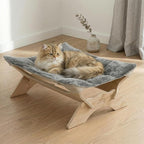JSPYFITS Elevated Cat Bed Hammock, Raised Cat Bed with Dual-Sided Plush & Linen Cushion, Machine Washable & Breathable Cover Tool Free Easy Assembly, up to 66Lbs (Gray)