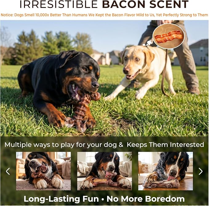 Kseroo 6-Pack Bacon Flavored Dog Chew Toys for Aggressive Chewers, Brown-XL | Indestructible, Heavy Duty, Rock-Hard Solid Nylon Bones for Medium & Large Dogs 25-90lbs, Tough, Long-Lasting, Keep Them Busy