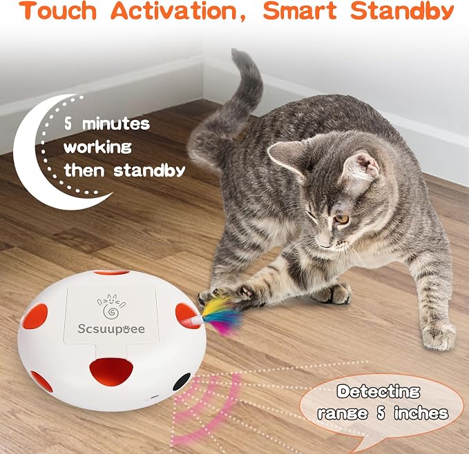 Cat Toys, Rechargeable Interactive Cat Toy, Smart Sensor Pop-Up Feather Toy with 7 Holes, USB Powered Automatic Kitten Toy for Indoor Cats, White | Smart Sensor Pop-Up Feather Toy with 7 Holes USB Powered Automatic Kitten Toy for Indoor Cats