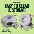Peekaboo Cat Cave Donut for Multiple & Large Cats up to 30-45 lbs, 3-in-1 Self Warming Cat Bed, Tunnel & Scratcher for Indoor Cats, Washable & Detachable Small Dog Bed (Light Gray, Large)