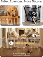 No Pawblems Full Metal Free Standing Dog Gate with Door, 30'' Tall | Foldable Freestanding Pet Gate for Indoor & Outdoor, Up to 156 Inch Extra Wide Dog Fence for Doorways, Stairs, Deck - White