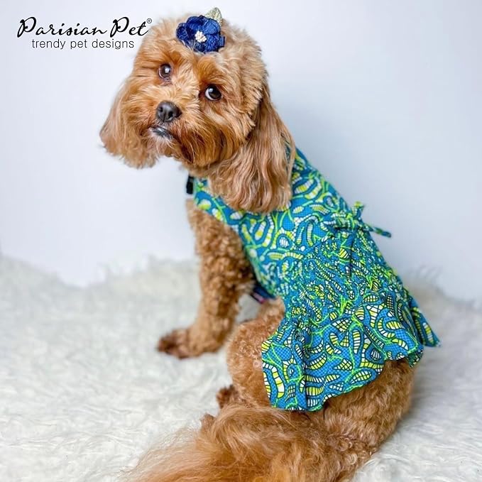 Parisian Pet Tribal Dog Dress - Summer Clothes for Large Dogs Girl - Ruched Waist Pet Dress - Stylish Printed Beach Dog Outfit - Lightweight Puppy Clothes - Sleeveless Dresses for Dogs
