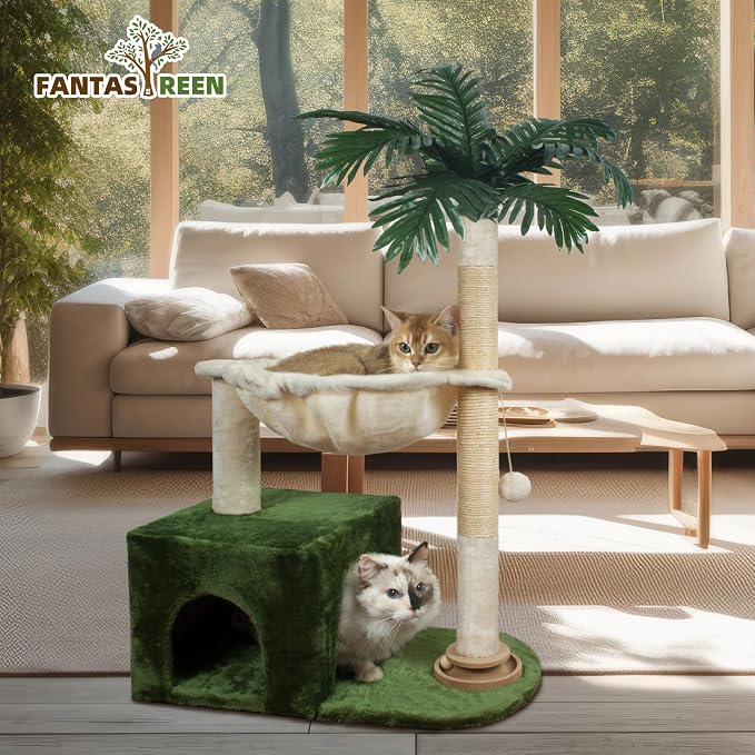 Fantasreen Cat Tree 38'' Tower with Large Hammock, Track Balls for Indoor Cats