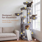 Heybly Cat Tree, 82.7″ Extra Tall Cat Tower for Large Cats Adult HCT063W | Giant Cat Condo with Multi-Level Platforms, 2 Baskets, Spacious Cat Cave, Wide Sisal Scratching Board, Light Gray