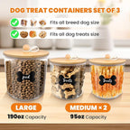 HOYTAMDAR 3 Pack Airtight Dog Treat Containers Bamboo Lids, Dog Treat Jars | Dog Food Storage Container with Scoops, Clamps, Labels and Marker, Dog & Cat Treat Holder