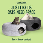 Peekaboo Cat Cave Donut for Multiple & Large Cats up to 30-45 lbs, 3-in-1 Self Warming Cat Bed, Tunnel & Scratcher for Indoor Cats, Washable & Detachable (Light Gray + Dark Gray, Large)