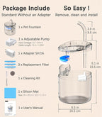 Cat Water Fountain Animal Water Dispenser 61OZ/1.8L Automatic Pet Drinking Fountain with 3 Filter Replacement 1 Pump 1 Cleaning Brush kit 1 Silicone Food Mat 1 Adapter for Cats Kitty Indoor