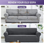Joccun Stretch Loveseat Couch Cover Slipcover, 1-Piece Sofa Cover for 2 Cushion Couch Spandex Jacquard Washable Furniture Protector Cover for Living Room,Kids,Pets（Loveseat,Charcoal）