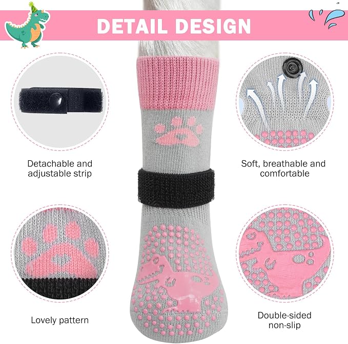 SCENEREAL Anti Slip Dog Sock to Prevent Licking Paws for Hardwood Floors, Boots & Paw Protector Shoes for Hot/Cold Pavement with Grippers, Double Sides Grips for Small Medium Large Senior Dogs