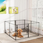 Acrylic Dog playpen Indoor: Clear Puppy Pen for Small Medium Dogs Cats with Metal Frame - 8panels 24inch Tall Transparent pet Fence with Door for Rabbits Guinea Pig