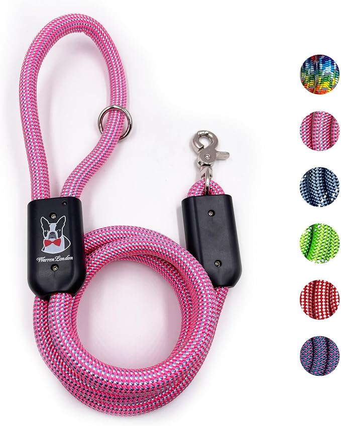 Warren London Climbing Rope Dog Leash – 5 ft Tough-Love Rope Lead w/Soft Grip & Locking Clip | Hot-Pink Statement Leash for Stylish Dogs & Puppy Training