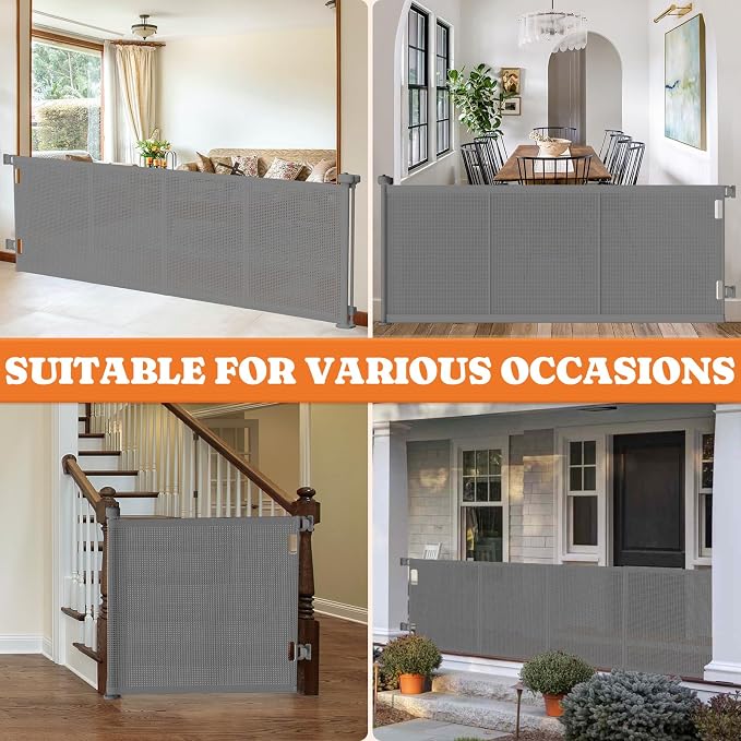 Pawtners Retractable Baby Gates, 41" Tall Extends up to 71" Wide, Gray | Extra Wide Dog Gate Indoor with for Stairs, Pet Gate with Support Rods for Doorways Hallways Indoor & Outdoor