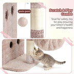 Heybly 26.3" Cat Tree for Large Cats with Big Perch & Dual Condos HCT204SMU | 26.3-inch Spacious Cat Tower with Scratching Posts, Stair-Style Cat House Furniture with Cozy Basket & Pompom, Rosy Brown