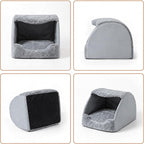 LATIBELL Indoor Puppy House Foldable Pet Tent Cave Bed ，Gray | Foldable Indoor Dog House With Removable Washable Soft Cushion, Covered Cave For Small Puppy