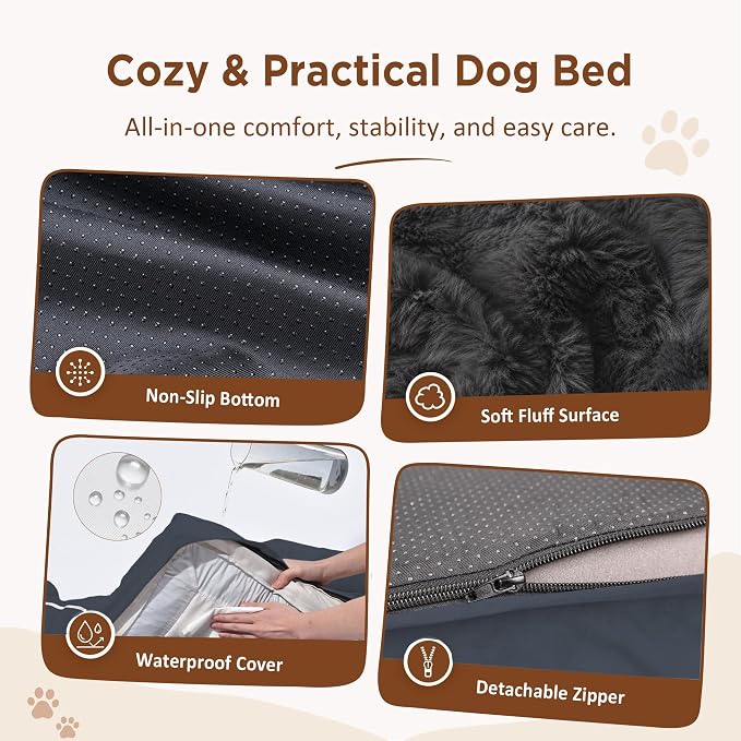 Comfort Expression Orthopedic Dog Beds for Large Sized Dog with Bolster | Waterproof Dog Couch Bed with Washable Cover & Non-Slip Bottom, Supportive Egg Crate Foam Large Pet Bed, 35x22 Inch