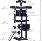 Hey-brother Cat Tree Tower with Stable Multi-Level Padded Perches, MPJ034G | 71 Inches Large Cat House with 3 Platforms, Basket, 2 Cozy Condos, Scratching Posts, Toys Ball for Indoor Cats, Smoky Gray
