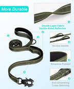 GEIT 4/5/6FT Heavy Duty Dog Leash with 2 Comfortable Padded Handles, Reflective Rope Leashes with Quick Release/Locking Tactical Frog Clip for Small Medium and Large Dogs, Army Green