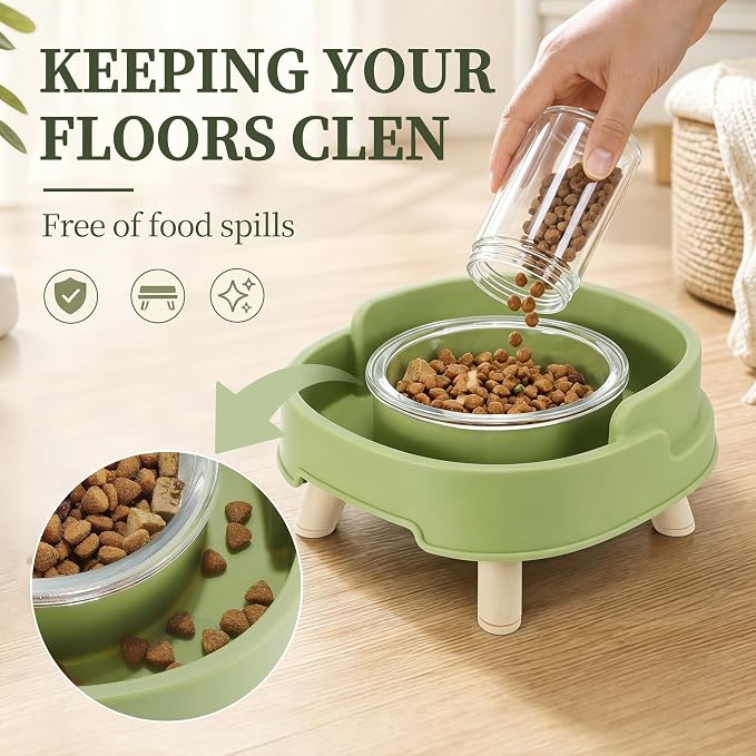 Ant Proof Cat Food Bowl, Elevated Cat Feeding Bowl, Green, 2pcs | Prevents Ants from Entering and Reduces Neck Stress, Non-Slip Elevated Cat Feeding Bowl