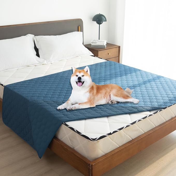 gogobunny 3X Stronger Waterproof Pet Blanket, Scratch Proof Furniture Protector for Dogs Cats, Reversible Cover 68x82 Inch, Dark Blue
