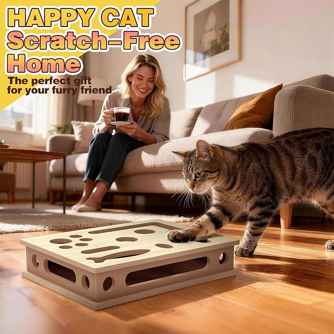 Cat Scratch Puzzle Enrichment Box, Interactive Cat Puzzle Toy Box | Cat Claw Care, Cat Scratch Puzzle Box - Stress Free Alternative to Clippers & Grinders for Indoor Cats, No Bell Ball
