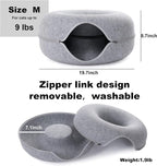 Cat Tunnel Bed for Indoor Cats with 3 Toys, Scratch Resistant Donut Cat Bed, Up to 9 Lbs (M 20x20x9, Light Grey)