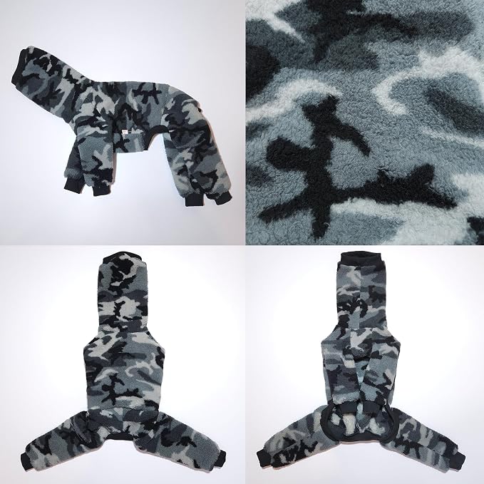D Doggy Star Italian Greyhound Sweater Turtleneck Outfit Camo Warm Fleece Onesie Clothes Whippet for Dog Coat (2XL,FLC Grey Camo)