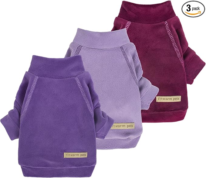 Fitwarm 3 Pack Classic Fleece Dog Sweater, Turtleneck Dog Sweatshirt, Dog Winter Clothes for Small Dogs Boy Girl, Pet Pullover Jumper, Cat Apparel, Purple, MediumPurple, Dark Red, XXL