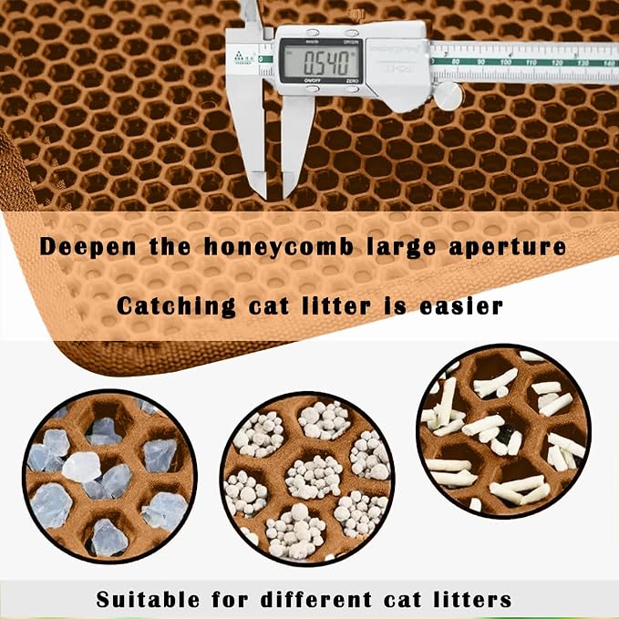 HCY&WLD Cat Litter Mat, Double Layer Cat Litter Box Mat (35x24 Inch, Brown) | Waterproof Urine-Proof Non-Slip Litter Trapping Mat, Soft on Kitty Paws, Scratch-Resistant, Scatter Control, Easy to Clean