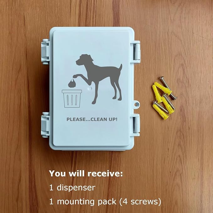 Dog Poop Bag Dispenser Wall Mounted Waterproof Outdoor Pet Waste Bags Dispenser Station Stake, Pole, Fence Mounted fits Home, Porch, Back Yard (white,only dispenser)