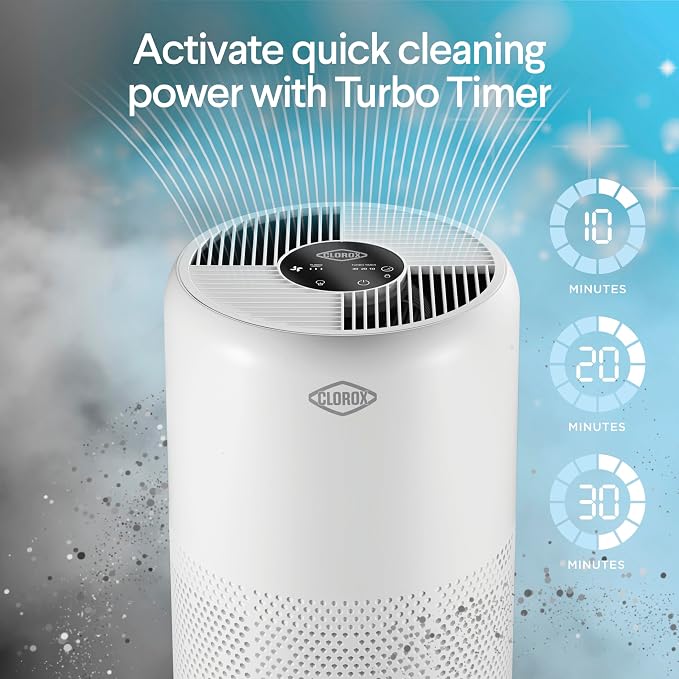 Clorox Large Room Turbo Air Purifiers for Home With True HEPA Filter | 1,650 Sq Ft | Reduces 99.9% of Mold, Viruses, Wildfire Smoke, Allergens, Pet Allergies, Dust | Whisper Quiet