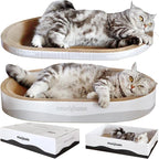 miwoowim 23.6" Extra Large Cat Scratcher Bed & Box Set, Oval Lounge Bowl | Includes 2 Oval Shape Beds & 1 Box with corrugated cardboard Scratch pad. Perfect for big cats and multi-cat households.