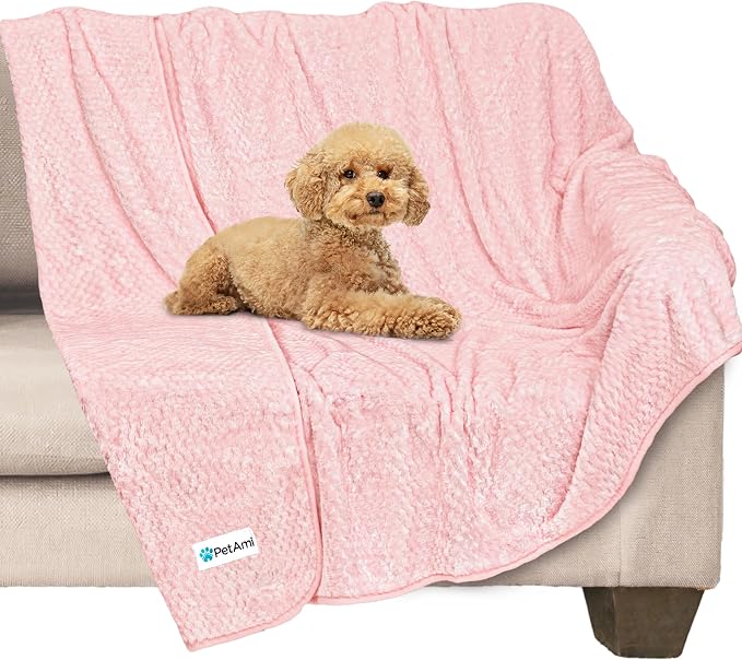 PetAmi Waterproof Dog Blanket, Leakproof Puppy Blanket, 40x60 Light Pink | For Medium Large Pets, Furniture Sofa Couch Cover Protector, Fleece Throw Indoor Cat Kitten, Reversible Washable Soft Plush