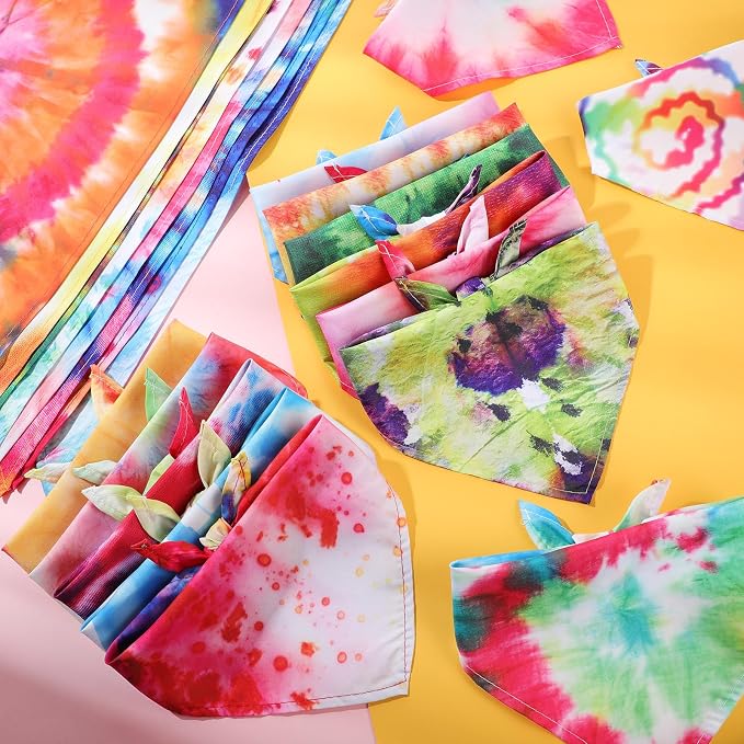 100 Pcs Tie Dye Dog Bandanas Bulk Pet Triangle Scarf Bibs Washable Puppy Kerchief Adjustable Grooming Supplies for Small Medium Large Dog Cat Costume Accessories