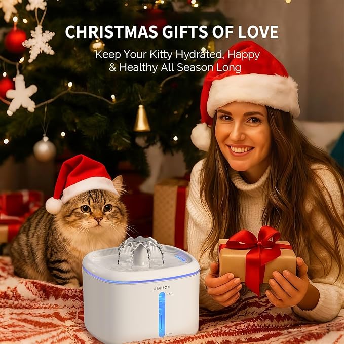 2.5L/84oz Cat Water Fountain, Ultra Quiet Pump & LED Blue Light | Pet Water Fountain with Ultra Quiet Low-Water Auto Shutoff Pump& LED Blue Light - for Pets Small Animals & 8 Filters
