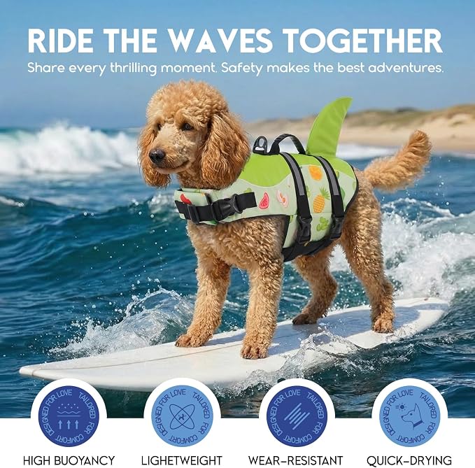 ASENKU Dog Life Jacket - Pet Safety Vest for Swimming & Boating, Shark Life Jacket with Floatation, Dog Lifesavers Swimsuits for Small Medium Large Dogs (Fruit, XS)