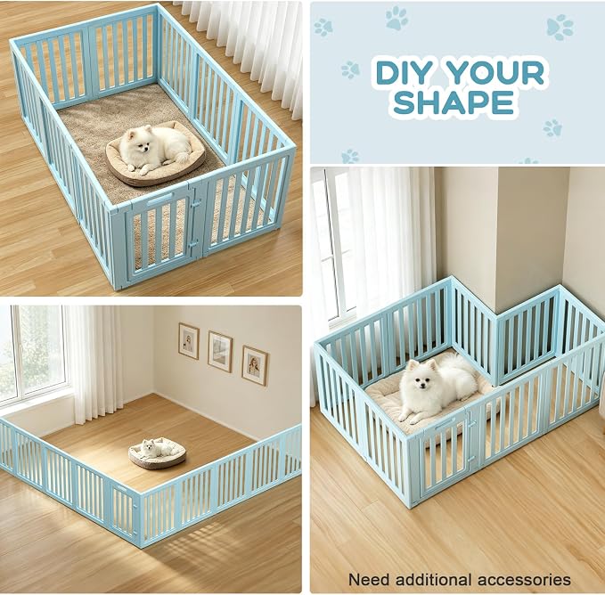 Dog Playpen, Clear Dog Pen, Dog Pen Indoor, Easy to Install and Remove Dog Play Pen, Puppy Playpen Suitable for Dogs, Cats,Dog Playpen Indoor (Blue, 23.6 inch Height, 10 Panels)