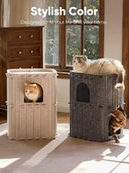 FUKUMARU Cat House for Indoor Cats, Warm Felt Cat Bed, Scratch Resistant | Large Cat Bed Cave, 3-in-1 Cat Condo, Cozy Felt Covered Cats Tunnel, 23.62 Inch Kitten Hideaway for Multicats, Beige